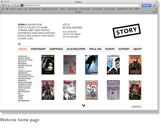 Website Design for Story, a Kolkata bookstore.
