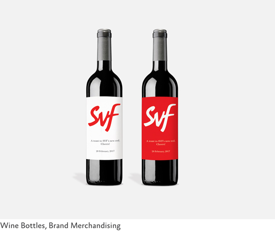 Brand identity on wine bottles for SVF by Zero Budget Agency