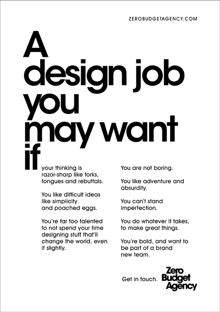 Designer wanted for Zero Budget Agency